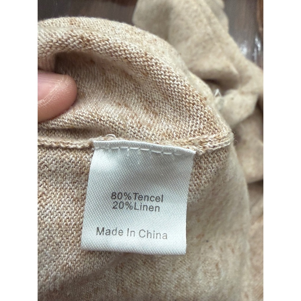 Tuckernuck Women Tan Heather Tencel Linen Blend Long Sleeve Polo Sweater M/L - Picture 5 of 5